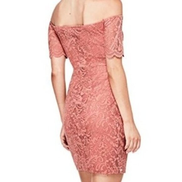 Guess Lace Off-Shoulder Dress Pink Medium - Picture 3 of 13